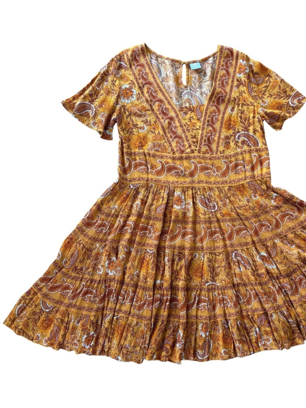 NWT Bila Orange Paisley Boho Bohemian Mini Dress